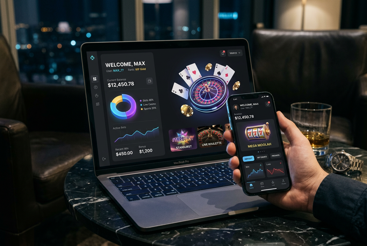 Nowoczesny interfejs kasyna online na smartfonie i laptopie